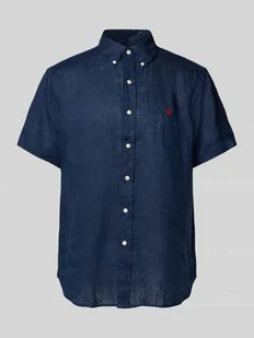 Koszula lniana o kroju custom fit z kołnierzykiem typu button down - Koszule męskie - miniaturka - grafika 1