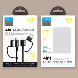Joyroom 4w1 kabel do szybkiego ładowania USB Typ C / USB - USB Typ C / Lithtning Quick Charge Power Delivery 3 A 60 W 1,2 m czarny (S-1230G3) - Kable USB - miniaturka - grafika 5