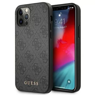 Guess Etui do iPhone 12 Pro Max 6,7" szary hardcase 4G Metal Gold Logo - Etui i futerały do telefonów - miniaturka - grafika 1