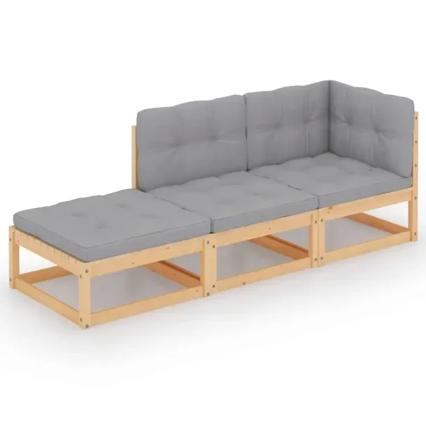 Modułowy zestaw mebli ogrodowych z sosny z szarymi poduszkami 70 x 70 cm