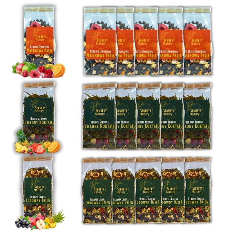 Zestaw Herbat na prezenty 15x 30g zielona Sencha czarna Ceylon i owocowa