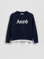 Swetry dla dziewczynek - Reserved - Sweter z falbanką - granatowy - miniaturka - grafika 1