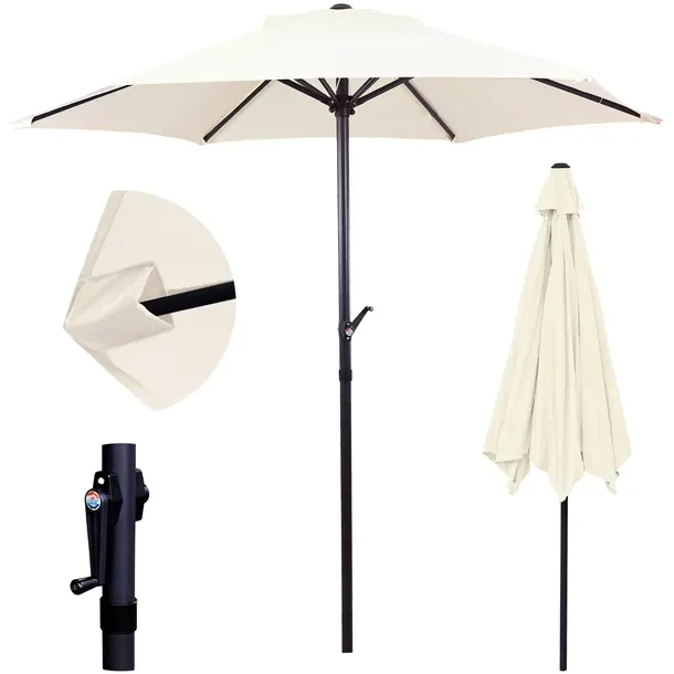 Składany Duży Parasol Ogrodowy Na Taras Balkon Korbką Biały Porządny 300Cm