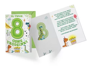 Kartka urodzinowa z kopertą na ósme urodziny Dinozaury - 1 szt. - Kartki okolicznościowe i zaproszenia - miniaturka - grafika 1