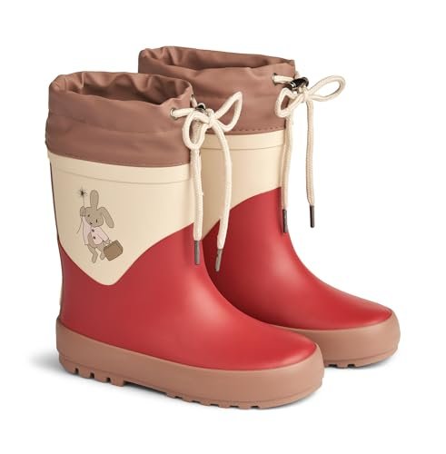 Wheat Unisex dziecięce buty termiczne, kalosze termiczne, jednokolorowe, dla chłopców i dziewczynek, 100% naturalny kauczuk, buty przeciwdeszczowe, 2072 Red, 26 EU