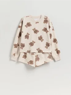 Reserved - Dwuczęściowa piżama z nadrukiem - beżowy - Moda i Uroda OUTLET - miniaturka - grafika 1