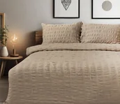 Pościel - Pościel 160x200 satynowa gofrowana ciemnobeżowa Matex - miniaturka - grafika 1