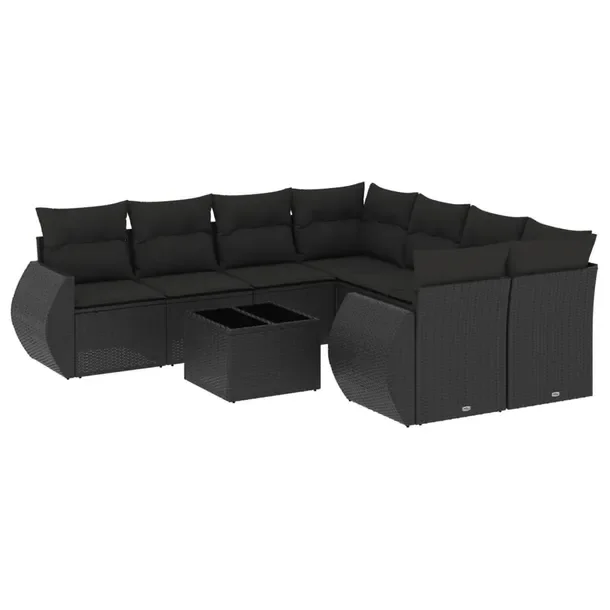 Zestaw Mebli Ogrodowych Rattan PE Czarny 8+2+1; 62x62x69cm; poduszki, szkł