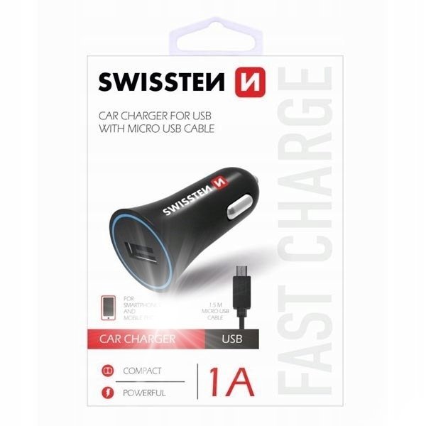 ŁADOWARKA SAMOCHODOWA USB + kabel USB-B SWISSTEN