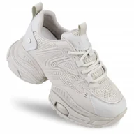 Sneakersy damskie - Sneakersy buty sportowe damskie Goe skórzane beżowe podwyższone NN2N4046 37 - miniaturka - grafika 1