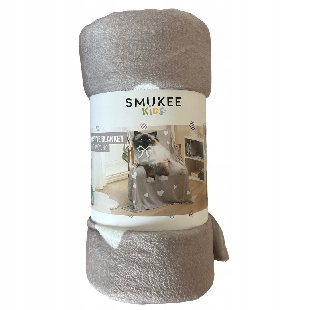 Dziecięcy kocyk Smukee 130x160 koty kotki beżowy
