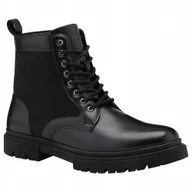 Botki męskie - Buty męskie trapery wysokie trzewiki czarne Ombre OM-FOBO-0174 V1 roz. 43 - miniaturka - grafika 1