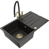 Zlewozmywaki z baterią - Mexen Bruno zlewozmywak granitowy 1-komorowy z ociekaczem i baterią kuchenną Duo, czarny/złoty metalik - miniaturka - grafika 1