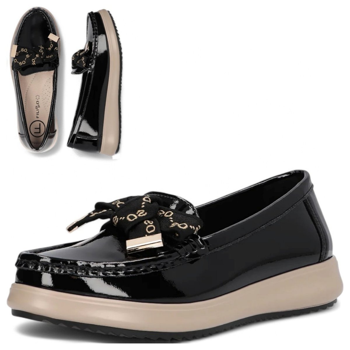 Mokasyny półbuty SKÓRZANE lordsy FILIPPO wygodne czarne Lakierowane 36