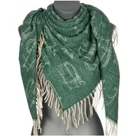 Apaszki i szaliki damskie - Chusta damska bawełniana KOTY ciepła duża 135x135 z frędzlami XAC-13-5 zielony - miniaturka - grafika 1