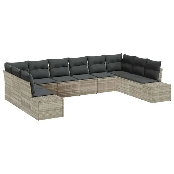 Zestaw Sofa Ogrodowa Modułowa Polirattan Jasnoszary 10 Elementów 60cm