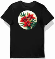 Koszulki męskie - Koszulka męska czarna z nadrukiem tropikalnych kwiatów czerwieni 3XL - miniaturka - grafika 1