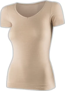Brubeck SS1398W Koszulka damska z krótkim rękawem COMFORT MERINO beżowy XL - Koszulki sportowe damskie - miniaturka - grafika 1