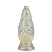 Lampiony i znicze - Znicz Wielkanocny Jajko 29 cm Biały DP77 Delux Duży Znicz Szklany Malowany i Zdobiony Brokatem z Wkładem Wymiennym - miniaturka - grafika 1