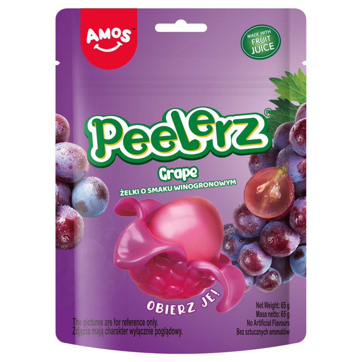 Owocowe Żelki Amos Peelerz Grape Żelki Do Obierania Z Sokiem Owocowym 65G