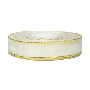 Wstążka Organza Biało-Złota Ślubna 19mm x 45y - Opakowania i torebki na prezenty - miniaturka - grafika 1