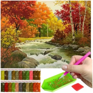 Haft Diamentowy ARTULIO, Obraz DIY 5D, Diamond Painting, Mozaika diamentowa 30x40cm (Rzeka płynąca przez jesienny las) + zestaw akcesoriów - Malowanie po numerach - miniaturka - grafika 1