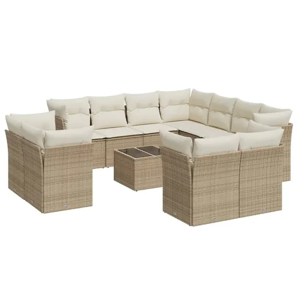 Zestaw Wypoczynkowy Rattan PE Beżowy, Stolik 55x55x37 cm, Siedzisko 62x62x
