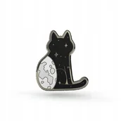 Broszki - PINETS przypinka NightCat kot z kulą ziemską metalowy Pin - miniaturka - grafika 1