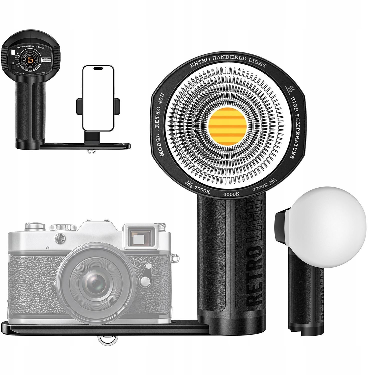 Ręczna Lampa Led 40w Cob Retro Do Foto Video 2700-7000k Do Telefonu Aparatu / 40h