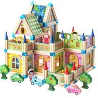 Klocki - EcoToys Drewniane klocki konstrukcyjne domek 6w1 1107 - miniaturka - grafika 1