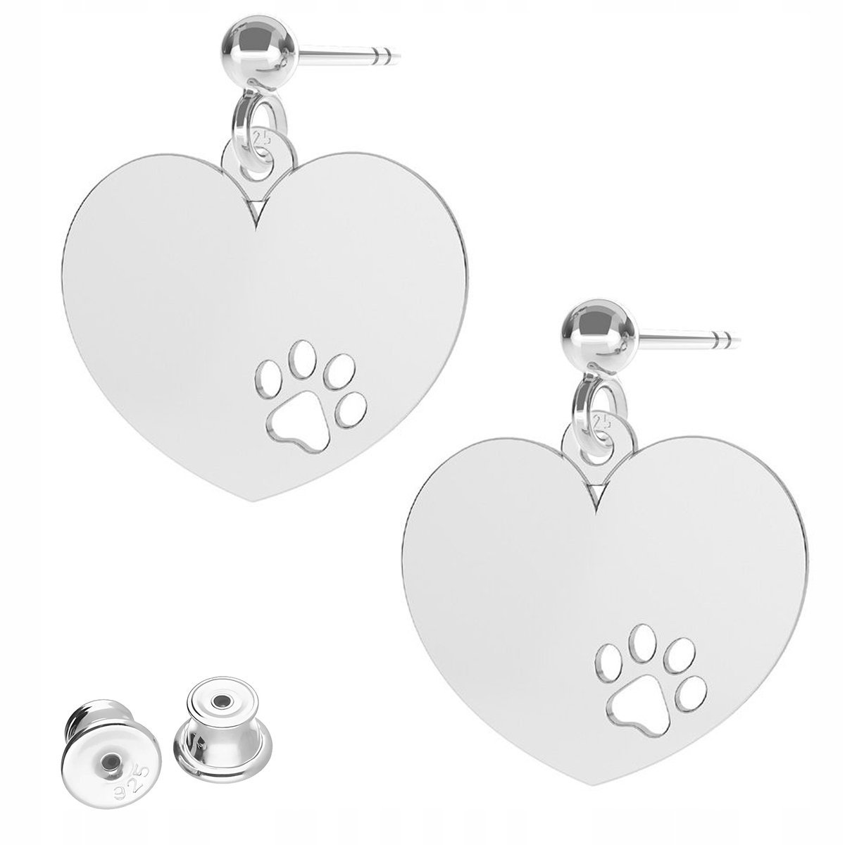 Kolczyki Srebrne Serce Łapki Psa Kota Serce Łapy Odcisk Łapa SREBRO 925