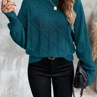 Swetry damskie - TEMU Elegancki, z odpustkami, dzianinowy top damski, 100% akrylowy, jednokolorowy, ciepły sweter na jesień/zimę, waga tkaniny 337,5 g/m², uniwersalny - miniaturka - grafika 1