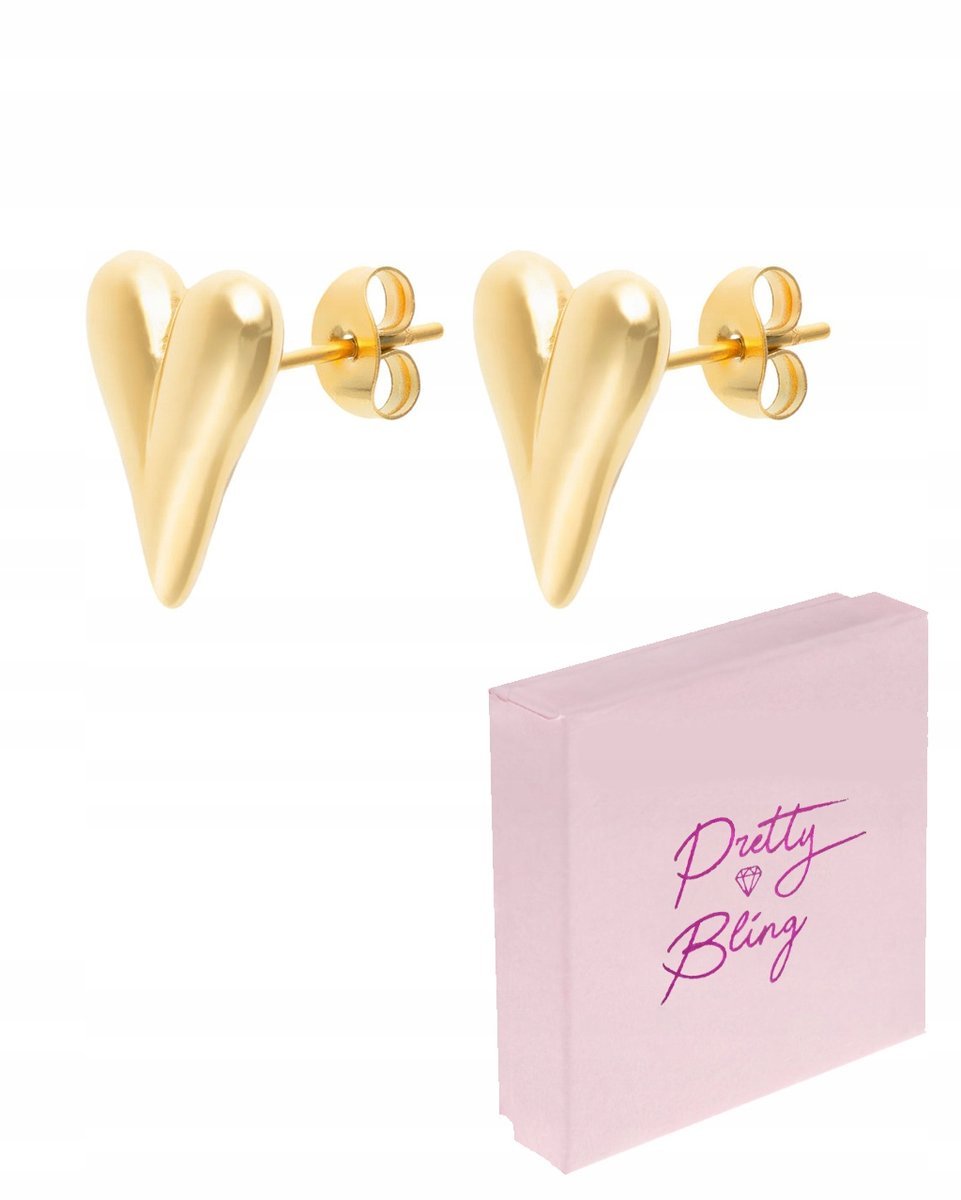 Kolczyki pozłacane wypukłe SERCA sztyfty STAL chirurgiczna serduszka HEART