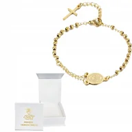 Bransoletki - ZŁOTA BRANSOLETKA RÓŻANIEC KRZYŻYK MEDALIK NA KOMUNIĘ STAL SZLACHETNA 316L - miniaturka - grafika 1