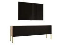 Szafki RTV - Szafka pod telewizor w kolorze dąb Wotan / czarny mat z nogami w kolorze złotym, A: szer: 140 cm cm, wys: 52 cm, gł: 32 cm. Meble pod telewizor, stolik pod telewizor, ława pod telewizor - miniaturka - grafika 1