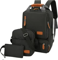Torby na laptopy - Plecak outdoorowy, torba na laptopa, plecak, zestaw plecaków, 1* plecak + 1* torba + 1* mała torba, odpowiedni dla komputerów poniżej 14,5 cala, czarny - miniaturka - grafika 1