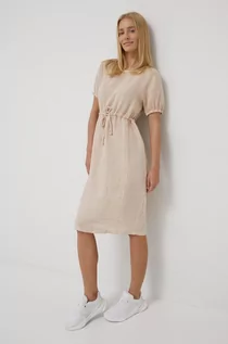 Sukienki - Deha sukienka lniana kolor beżowy mini oversize - grafika 1