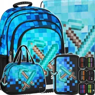 Plecaki worki - Plecak Szkolny Piksele Gra Pixel Blue Piórnik Trzykomorowy Worek Torba - miniaturka - grafika 1