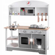 Zabawki AGD - BIAŁO-SZARA interaktywna kuchnia drewniana dla dzieci + akcesoria ZA4126 - miniaturka - grafika 1