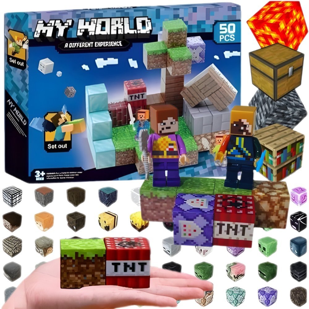 KLOCKI MAGNETYCZNE KOSTKI KONSTRUKCYJNE BLOKI SZEŚCIANY 3D ZESTAW 50 pcs