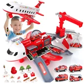 Samoloty i helikoptery - DUŻY Samolot rozkładany 65cm Parking i Ruchomy Dźwig Straż Pożarna Dźwięki U780 - miniaturka - grafika 1