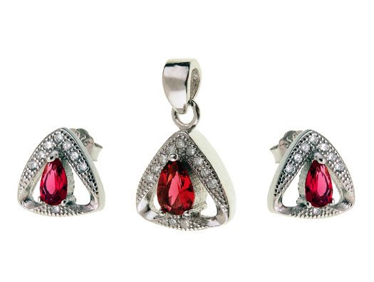 Srebrny komplet z rubinowymi cyrkoniami z0468 - 4,1g.