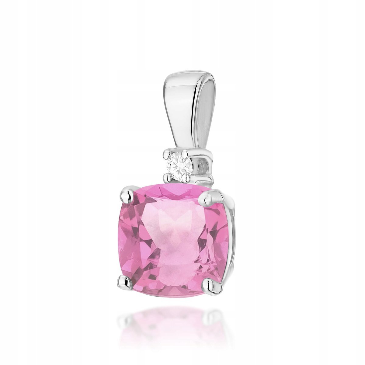 Zawieszka z białego złota 585 kwadratowy Różowy Topaz 0.5g brylanty 14kt