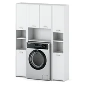 Meble łazienkowe - Szafka nad pralkę słupek stojący zestaw łazienkowy duży nowoczesny biały - miniaturka - grafika 1
