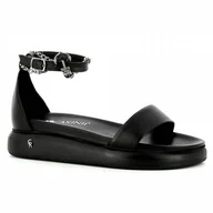 Sandały damskie - Czarne sandały skórzane z łańcuszkiem CARINII - Carinii - miniaturka - grafika 1