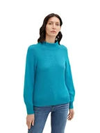 Swetry damskie - TOM TAILOR Damski Sweter z dzianiny ze stójką 1034055, 13222 - Pastel Teal, XS - miniaturka - grafika 1