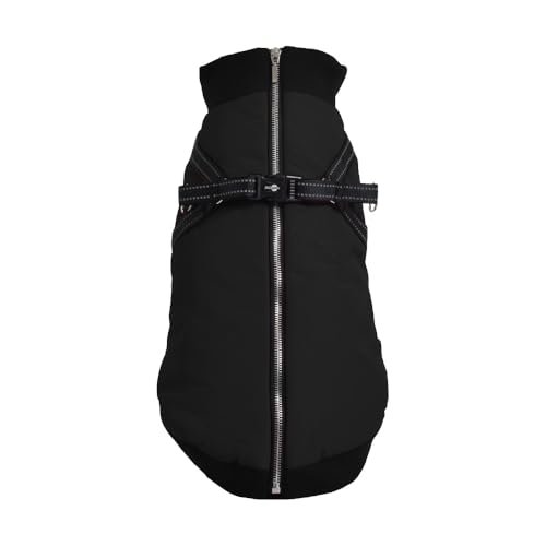 Bobby Safe Płaszcz dla psa z wbudowaną uprzężą, rozmiar pleców 38 cm, wewnątrz polar, górny zamek błyskawiczny, odblaskowy, czarny