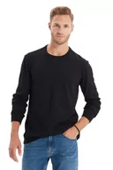 Bluzy męskie - Trendyol Męska bluza z okrągłym dekoltem, gładka, wąska bluza, czarna, 2XL, Czarny, XXL - miniaturka - grafika 1