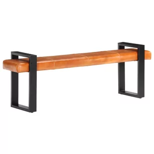 vidaXL Ławka, 160 cm, czarno-brązowa, prawdziwa skóra kozia - Inne meble do salonu - miniaturka - grafika 1