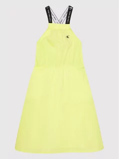 Sukienki i spódniczki dla dziewczynek - Calvin Klein Jeans Sukienka letnia Logo Tape IG0IG01409 Zielony Regular Fit - grafika 1